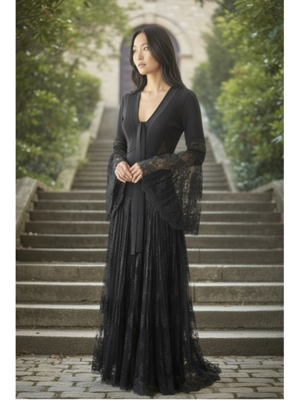 Elie Saab Black Lace Party Evening Stunning Maxi Dress Gown small